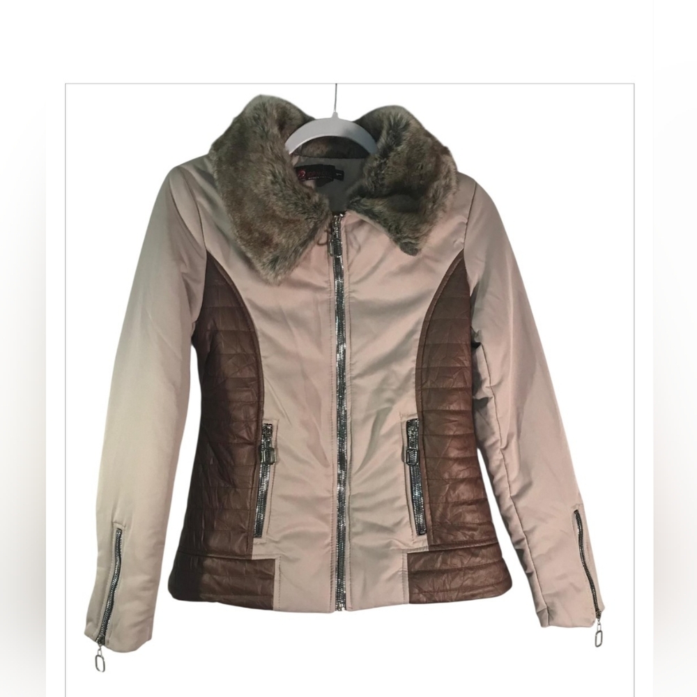 TOP MODEL girl's  FASHION  Beige and Brown Quilted Jacket zize 1